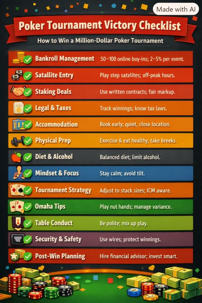 million dollar poker tournament victory checklist