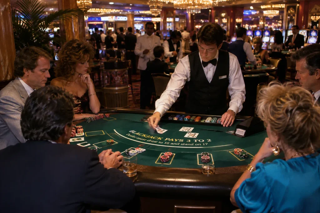 1980s Atlantic City blackjack table inspired by the MIT Blackjack Team