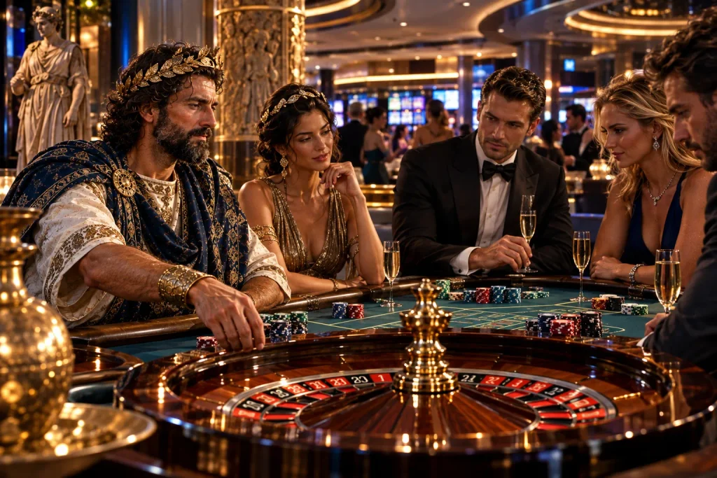 Ancient symbolic representation of fortune and chance connected with gambling history