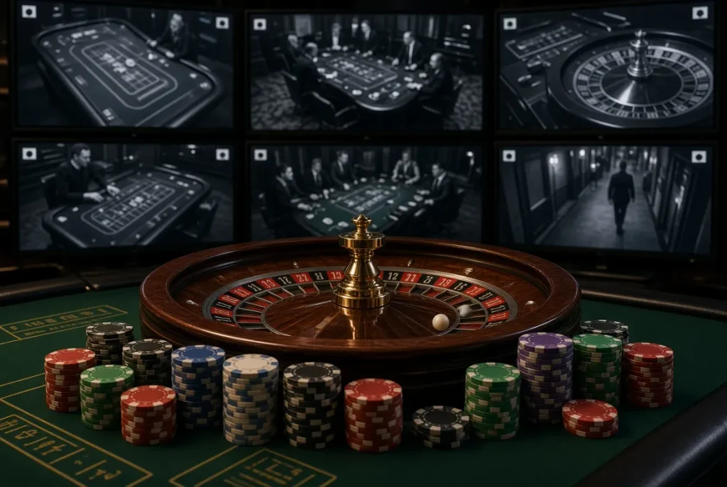 Roulette chips and casino surveillance equipment