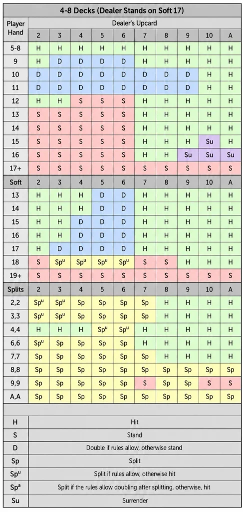 blackjack basic strategy chart